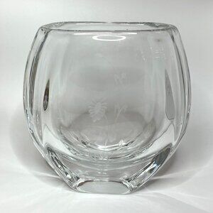 Crystal Glass Etched Thick-Walled Floral Design Vase Heavy